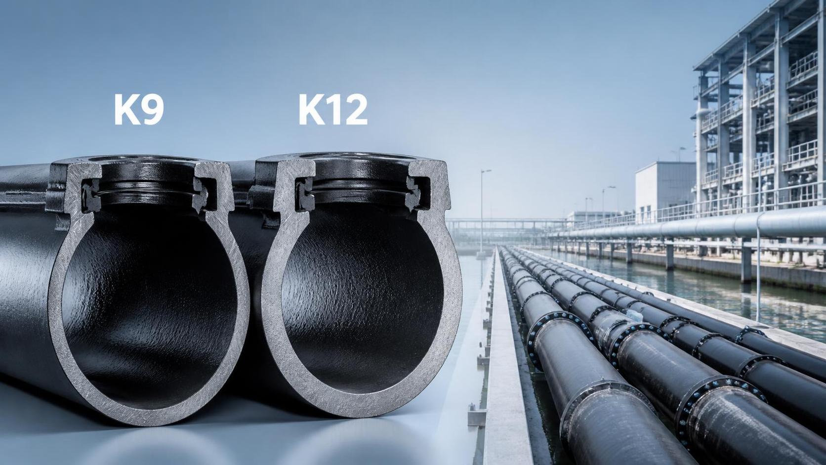 الفرق بين أنابيب الحديد الزهر المرن K9 وK12