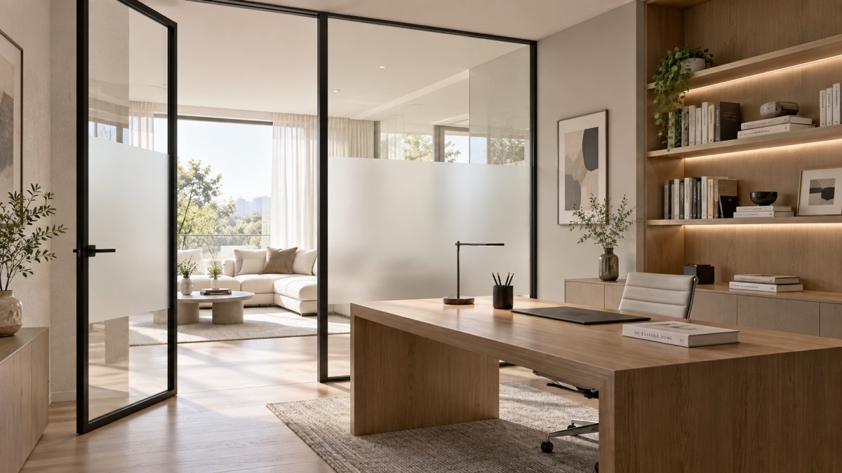 Where Interior Glass Doors Improve Daylight Without Sacrificing Room Privacy كيف تُحسّن الأبواب الزجاجية الداخلية الإضاءة الطبيعية دون المساس بخصوصية الغرفة