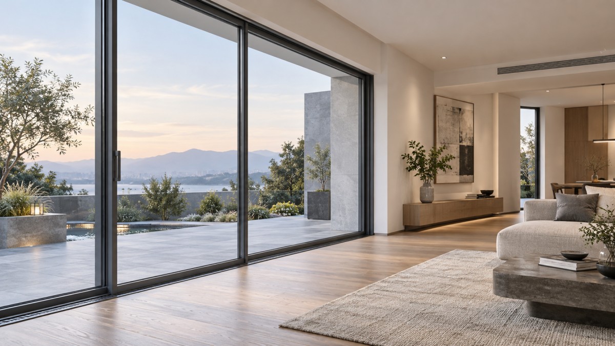 Narrow Frame Aluminum Doors: What to Assess Before Specifying Large Glass Panels أبواب الألمنيوم ذات الإطار الضيق: ما الذي يجب تقييمه قبل تحديد الألواح الزجاجية الكبيرة