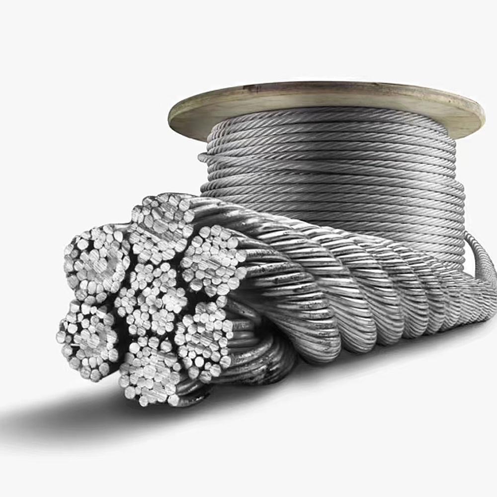 حبل أسلاك فولاذية مجلفنة 6x37 بقطر 10-22mm يُستخدم لآلات الرفع