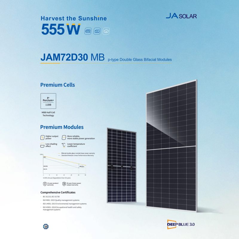 535-555W JAM72D30 MB p-type Double Glass Bifacial Modules 535-555W JAM72D30 MB p-type Double Glass Bifacial Modules