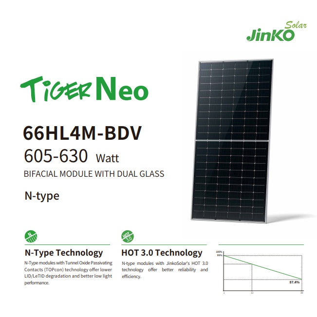Jinko Solar 66HL4M-BDV 605-630 Watt Jinko Solar 66HL4M-BDV 605-630 Watt