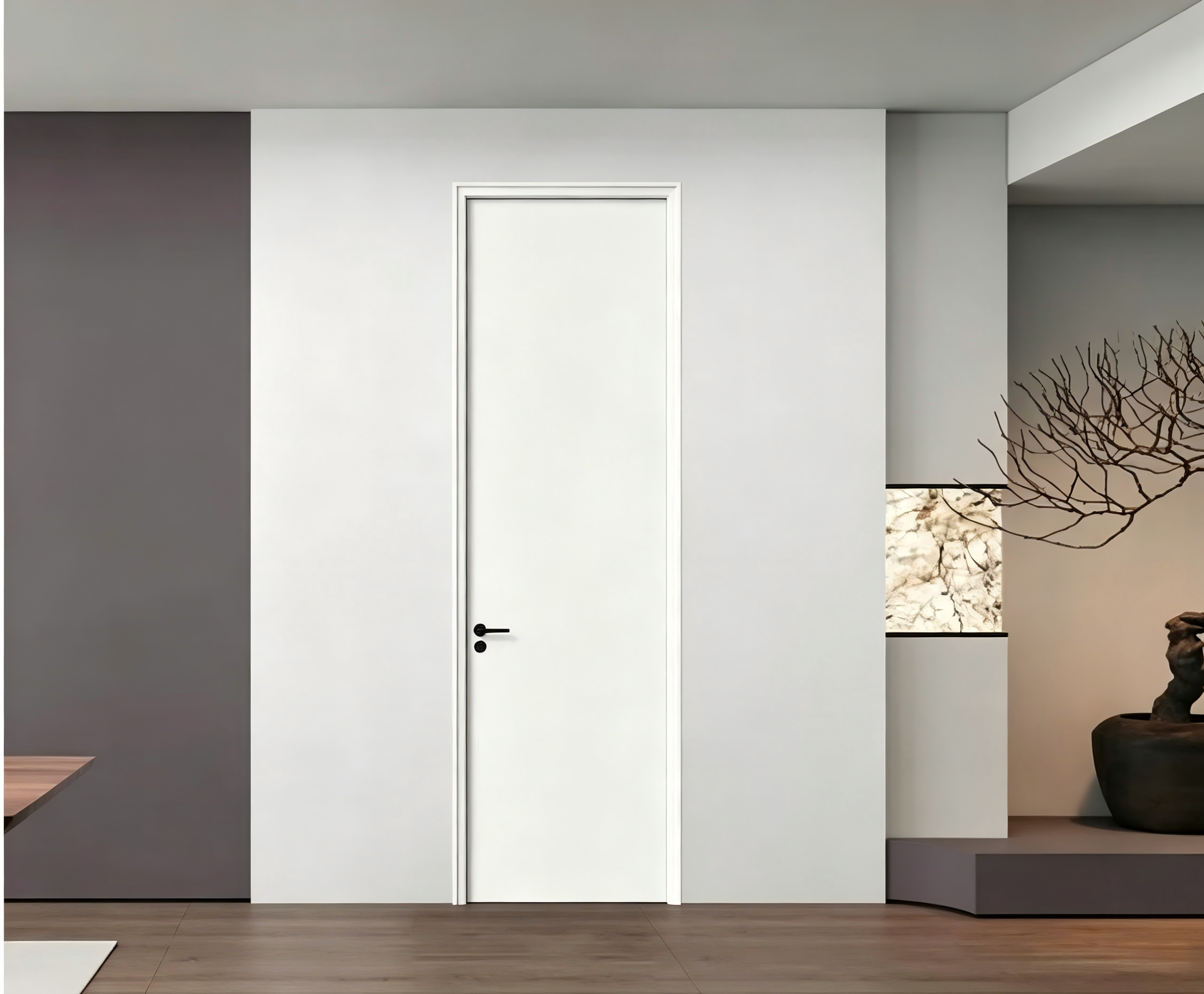 أبواب داخلية خشبية أنيقة من PVC MDF بفتحة مفصلية للمساحات العصرية