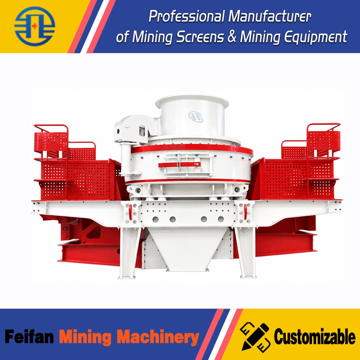 FEIFAN VSI-6000 المعتمدة من CE بتكلفة تشغيل منخفضة وبطانة حلقية لركام البناء الريفي والصخور المهدرة كسارة VSI