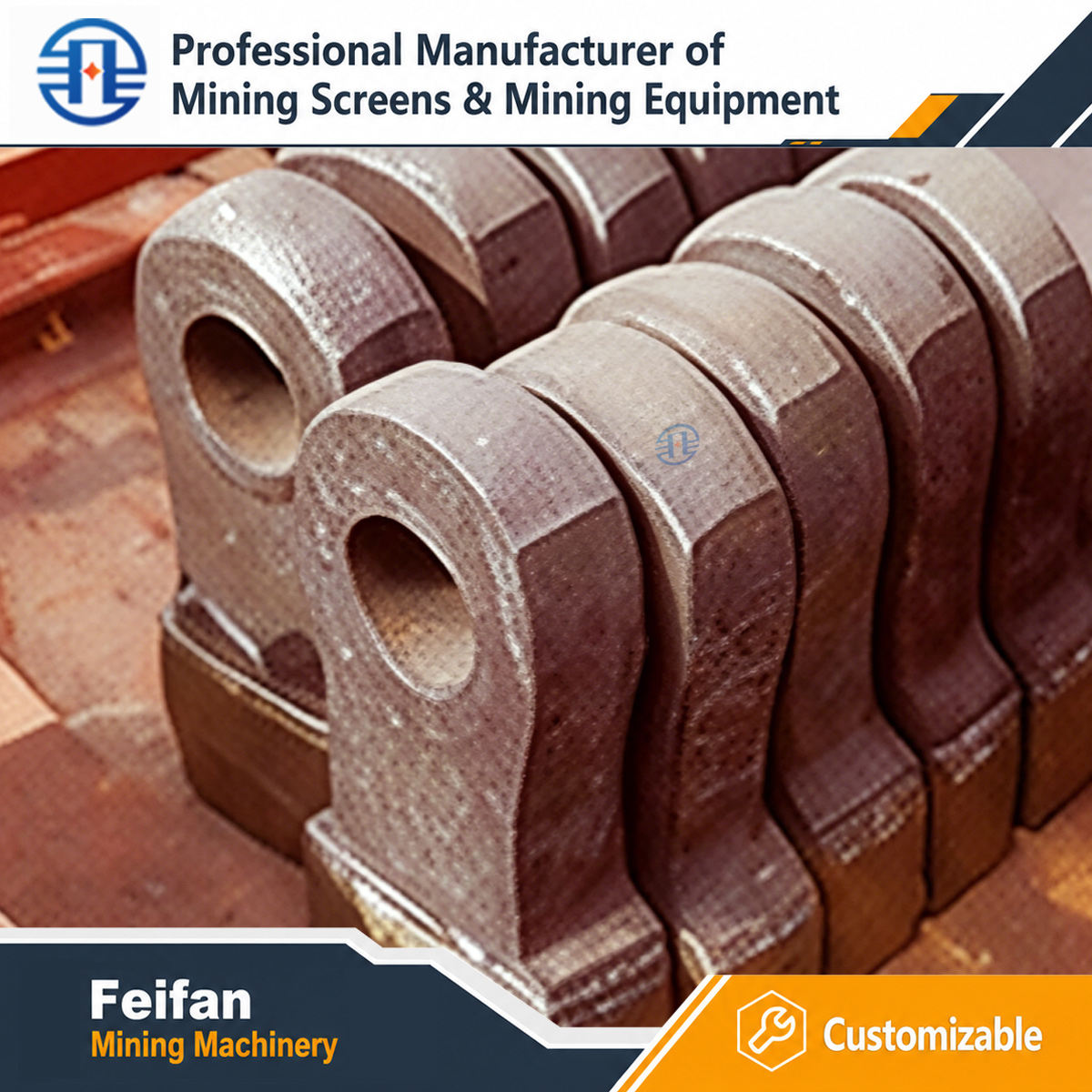 قطع غيار كسارات التعدين من FEIFAN OEM مجموعة كاملة من المكونات المقاومة للتآكل لخط إنتاج الركام