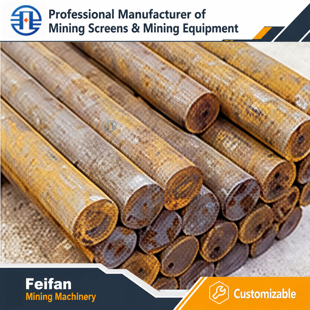 أجزاء تآكل الكسارة FEIFAN OEM من الفولاذ عالي المنغنيز لوحة الفك رأس المطرقة قضيب الصدم لمعدات التعدين