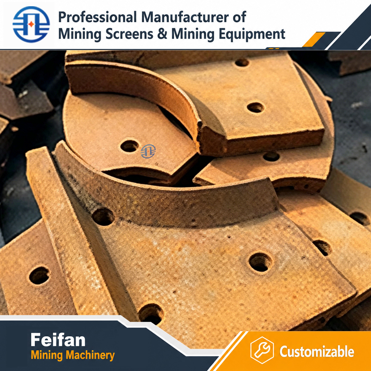 قطع غيار كسارات التعدين من FEIFAN OEM مجموعة كاملة من المكونات المقاومة للتآكل لخط إنتاج الركام