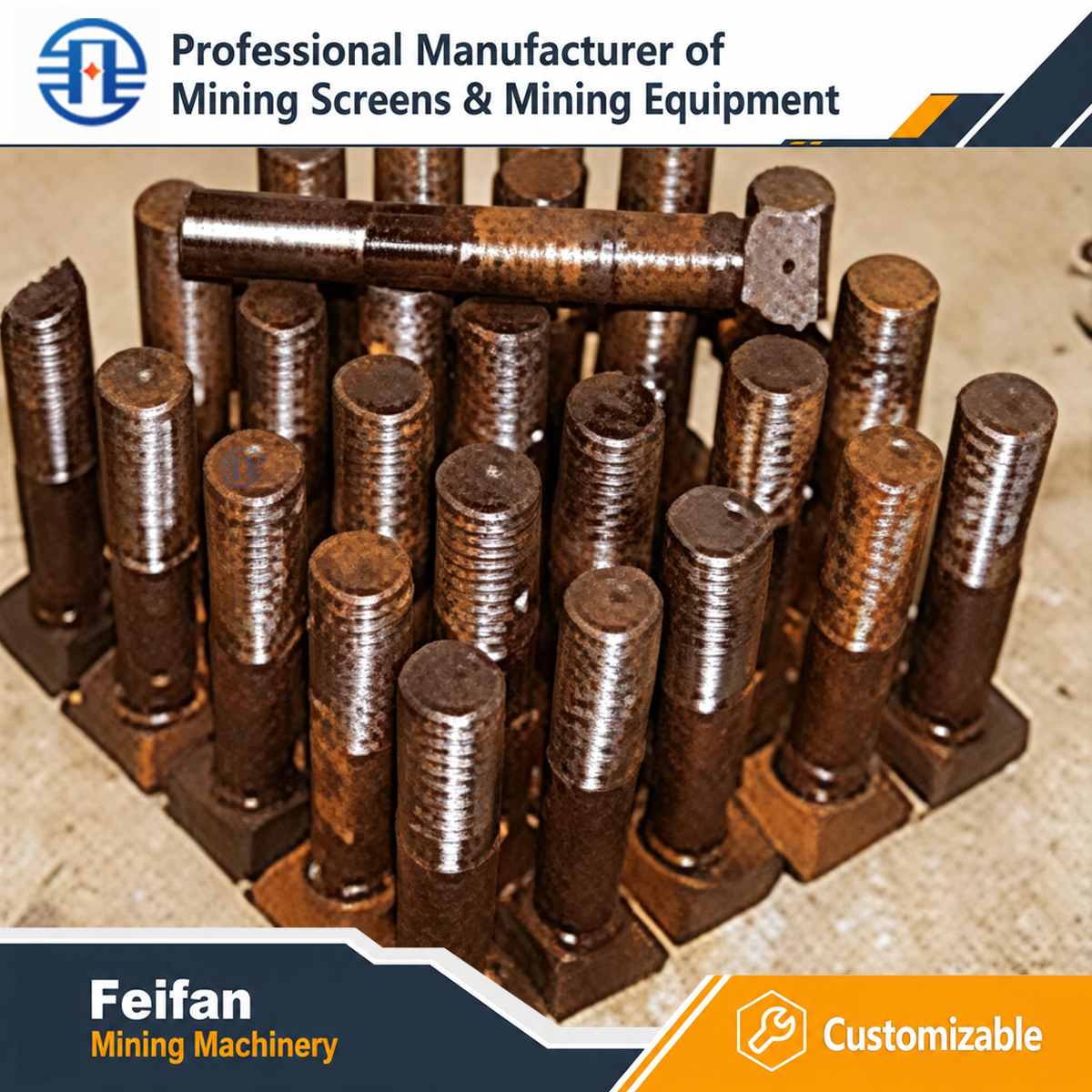 FEIFAN OEM قطع غيار آلة الكسارة، مجموعة محمل عمود الدوار وقضيب الصدم لصناعة التعدين