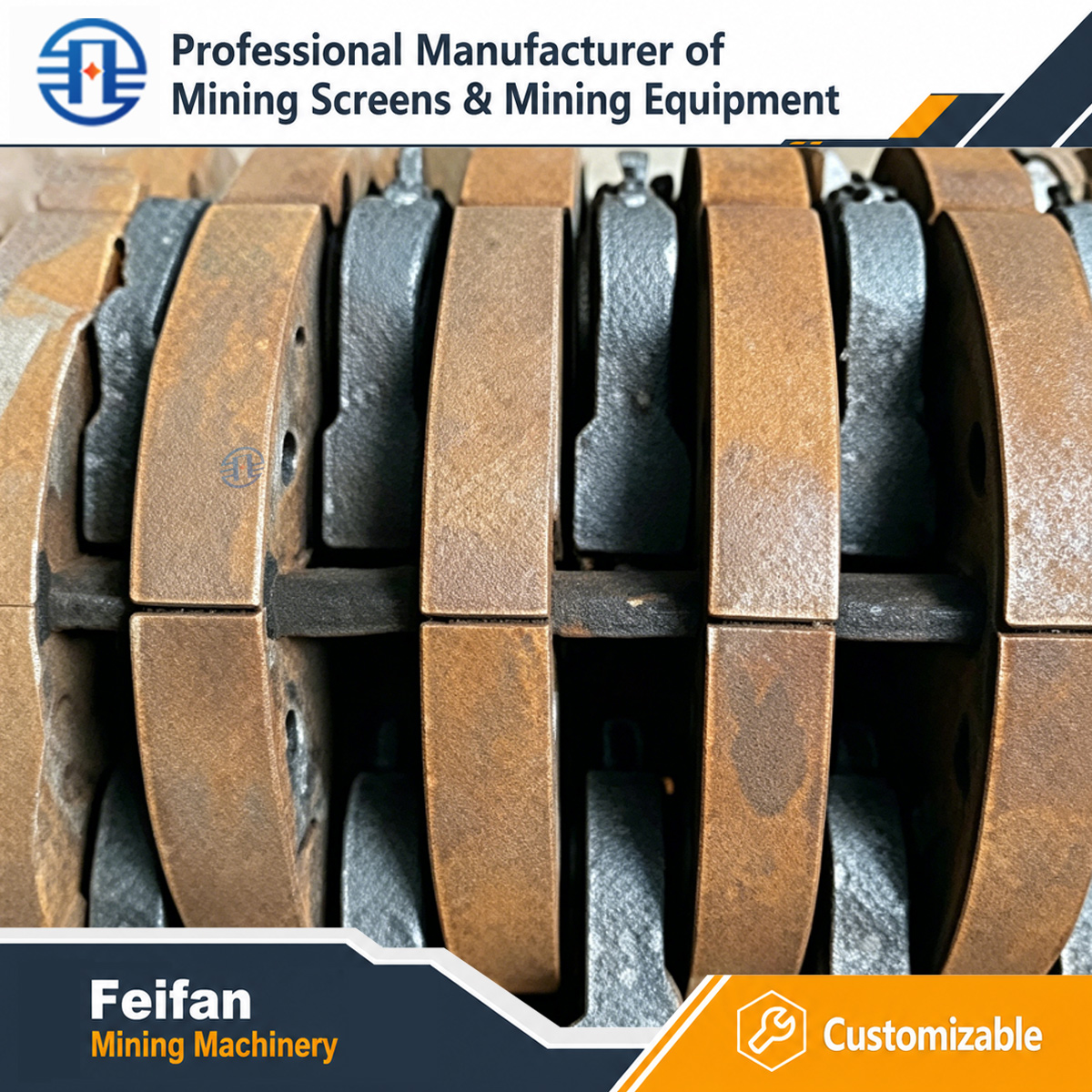 قطع غيار كسارات التعدين من FEIFAN OEM مجموعة كاملة من المكونات المقاومة للتآكل لخط إنتاج الركام