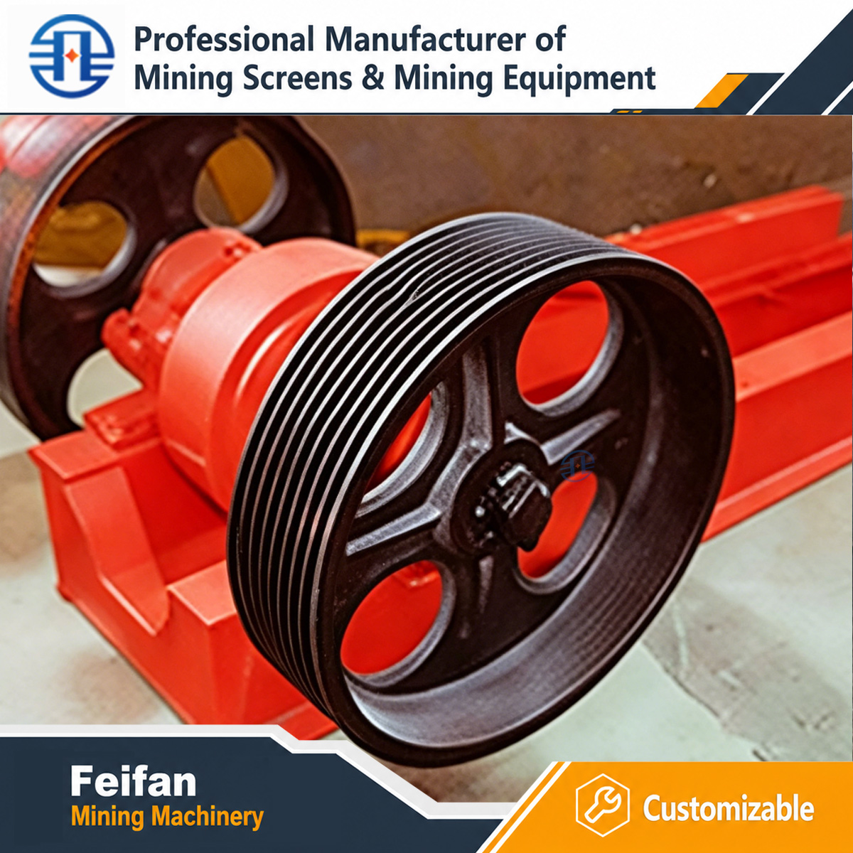 FEIFAN قطع غيار آلة تكسير الركام بنظام تصنيع المعدات الأصلية شبكة الغربال الاهتزازي بكرة الناقل وملحقات الكسارة