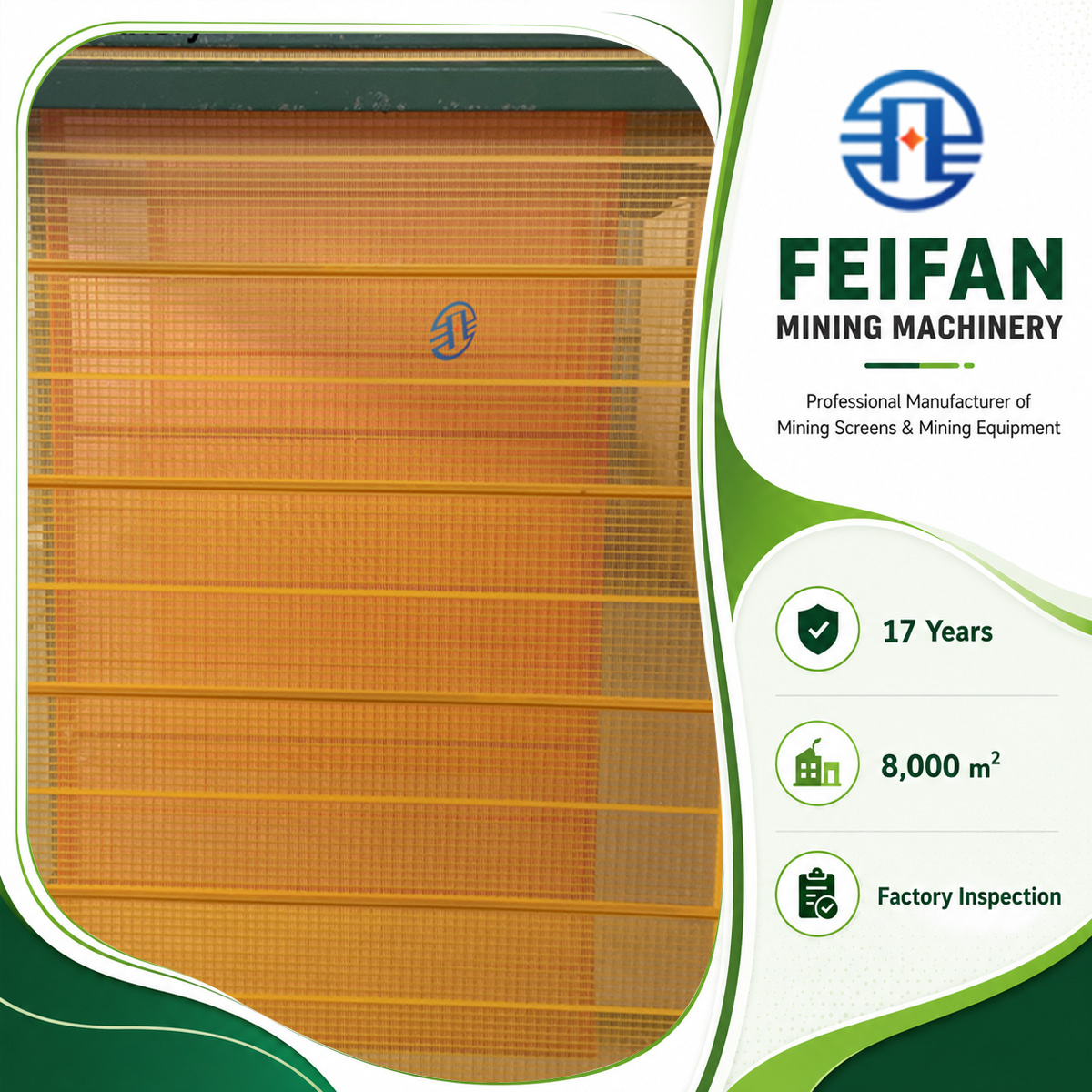 FEIFAN OEM شبكة سلكية مجعدة منسوجة من فولاذ المنغنيز عالي الشد للتعدين ومحاجر الكسارات mesh