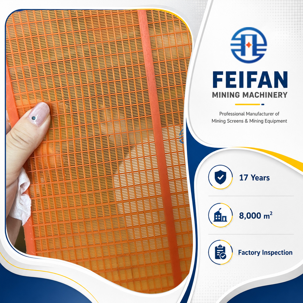 شبكة أسلاك من البولي بروبيلين OEM من FEIFAN لشاشات الكسارات، شبكة بديلة لشاشة اهتزازية من PU المطاطية