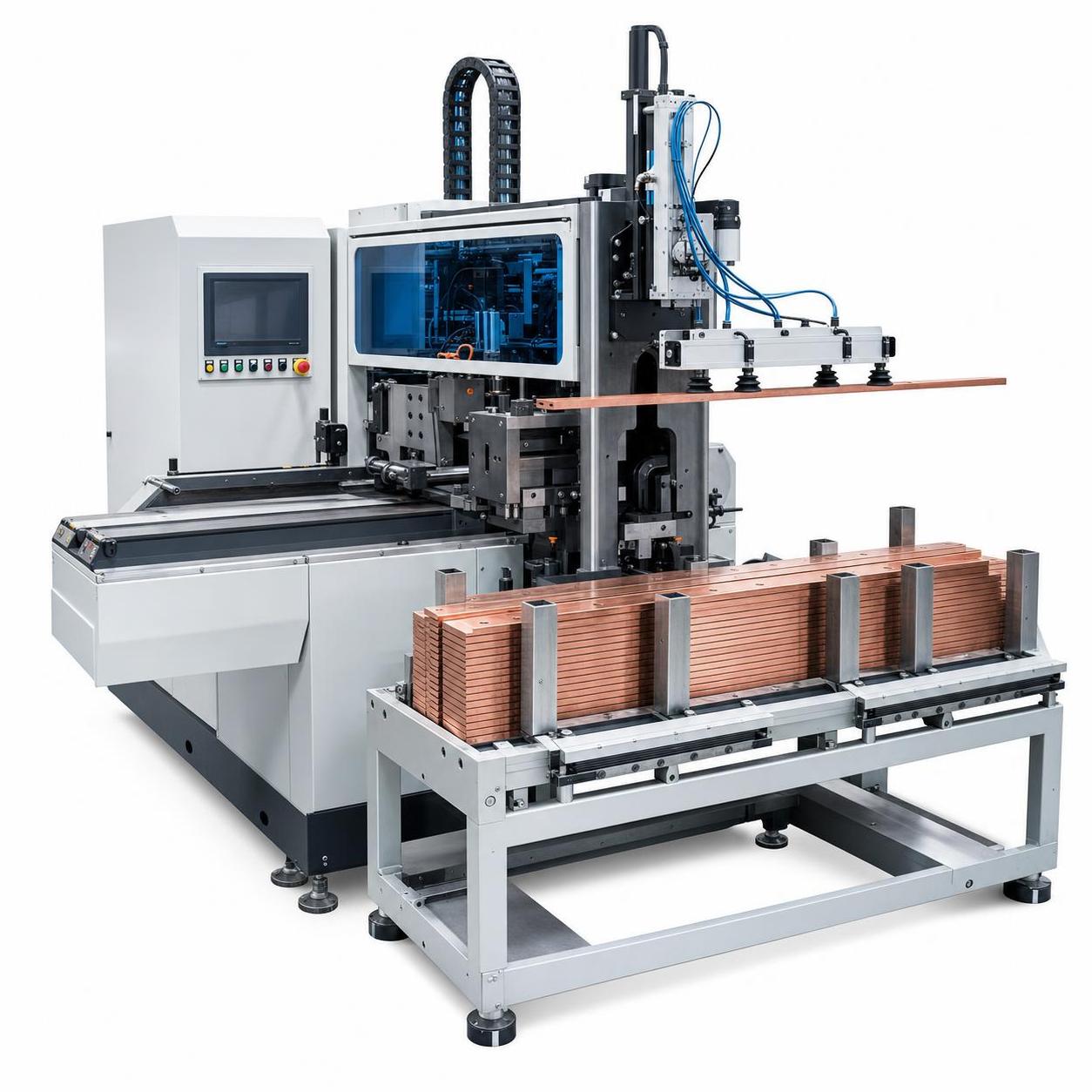 خط إنتاج حافلات CNC: نظام التحميل والتفريغ التلقائي للحافلات + اللكم والقص للحافلات
