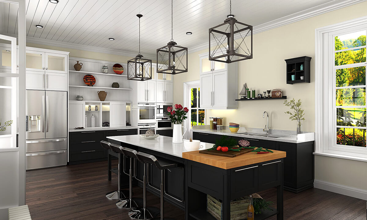 Classic U-Shaped Kitchen Cabinet with Island DS21-CG01