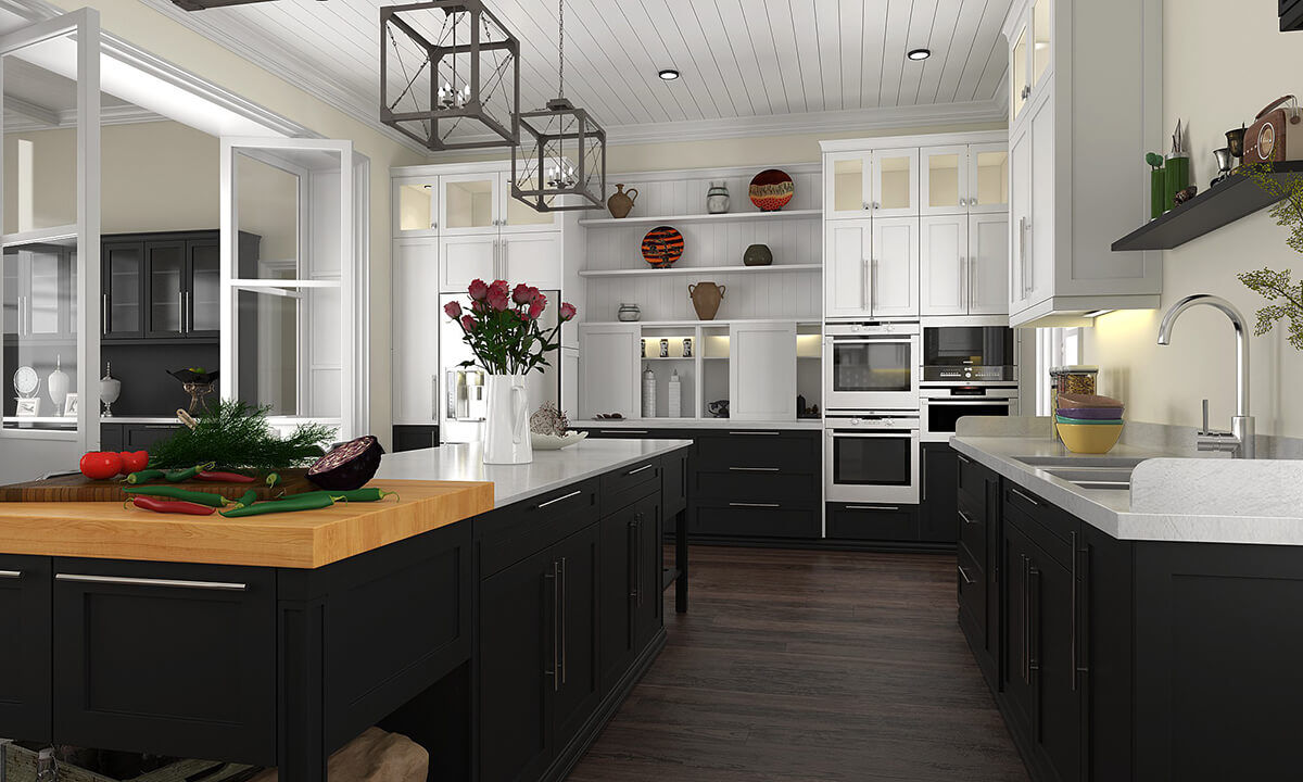 Classic U-Shaped Kitchen Cabinet with Island DS21-CG01