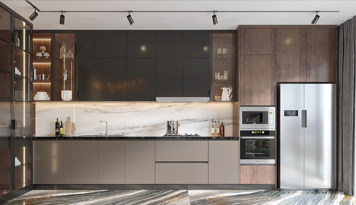 Luxury L-shaped Kitchen Cabinet in Lacquer Finish DS21-CG04