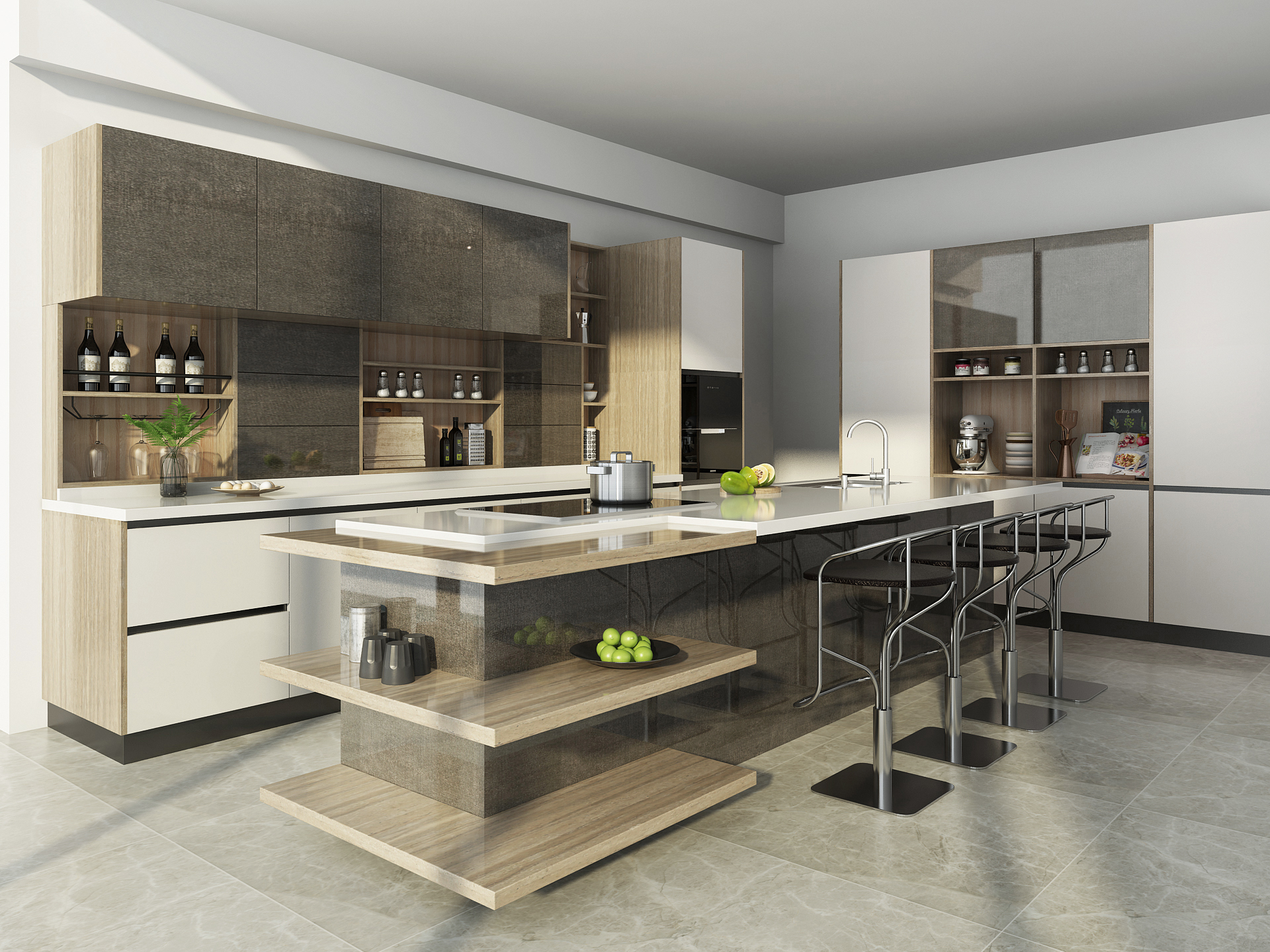 Modern White and Grey Kitchen in Melamine Finish DS21-CG09