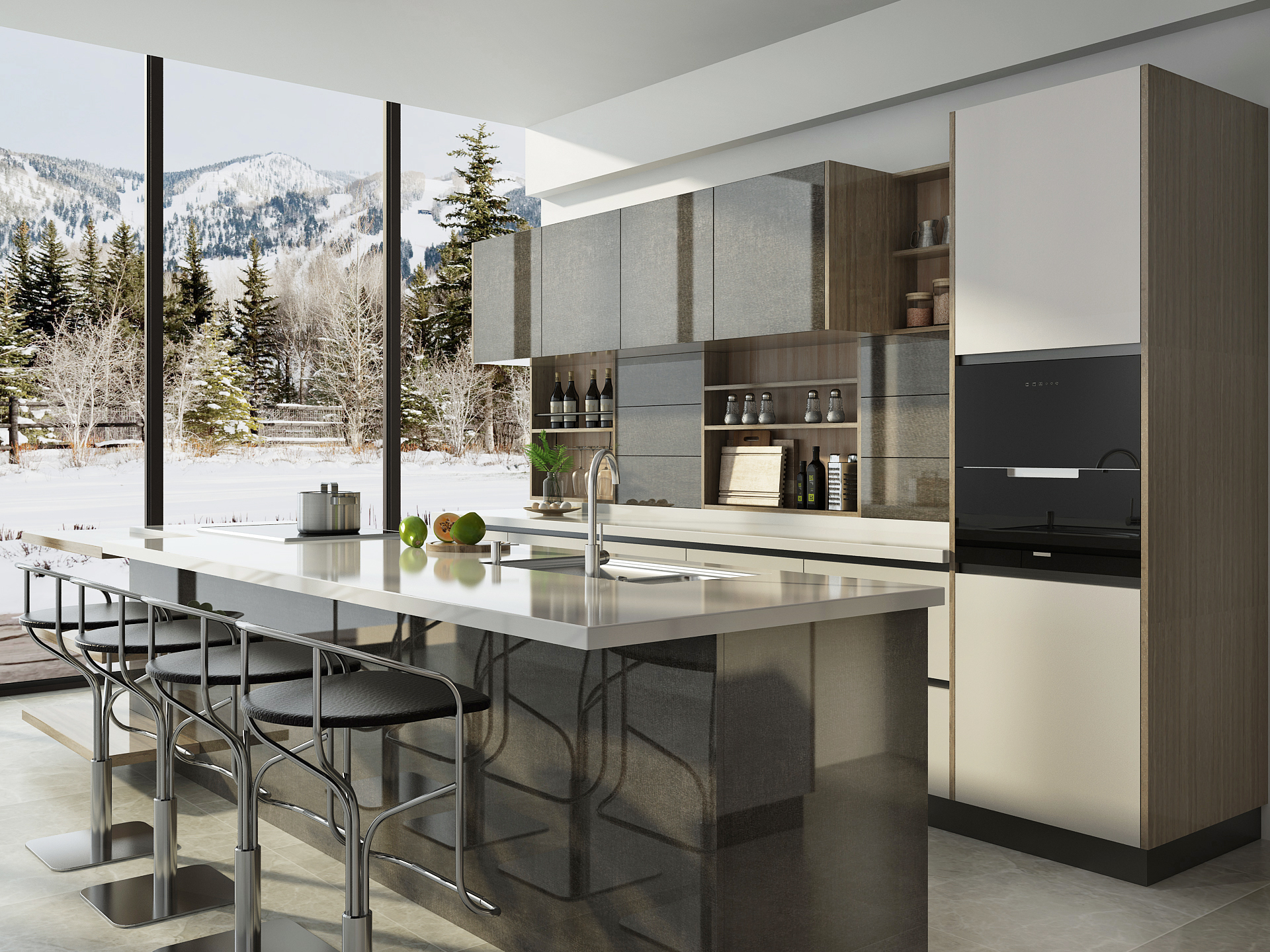 Modern White and Grey Kitchen in Melamine Finish DS21-CG09