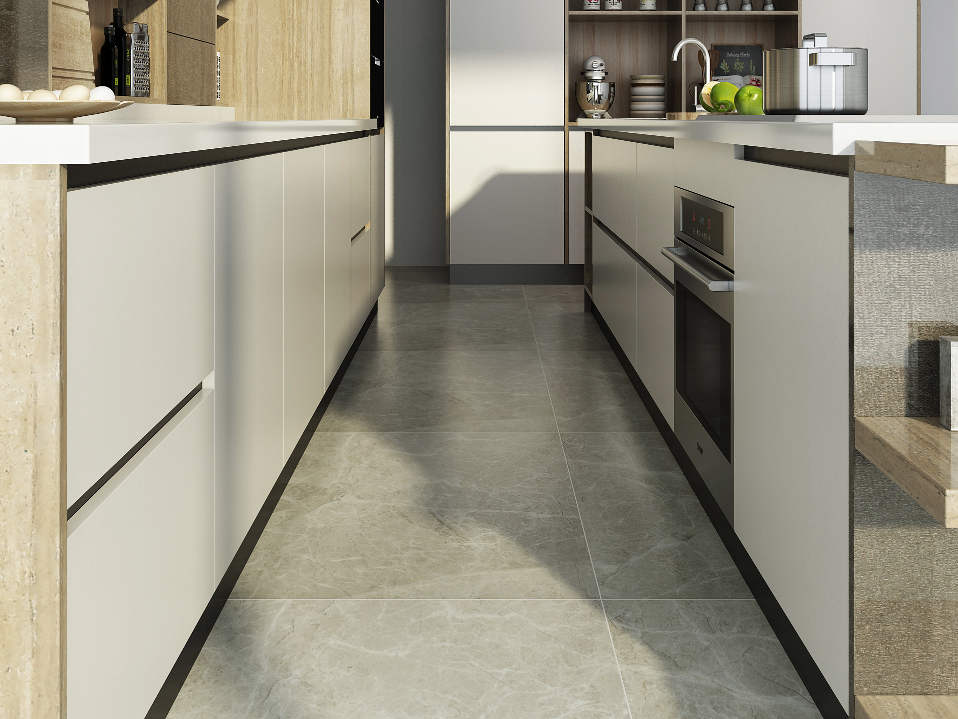 Modern White and Grey Kitchen in Melamine Finish DS21-CG09