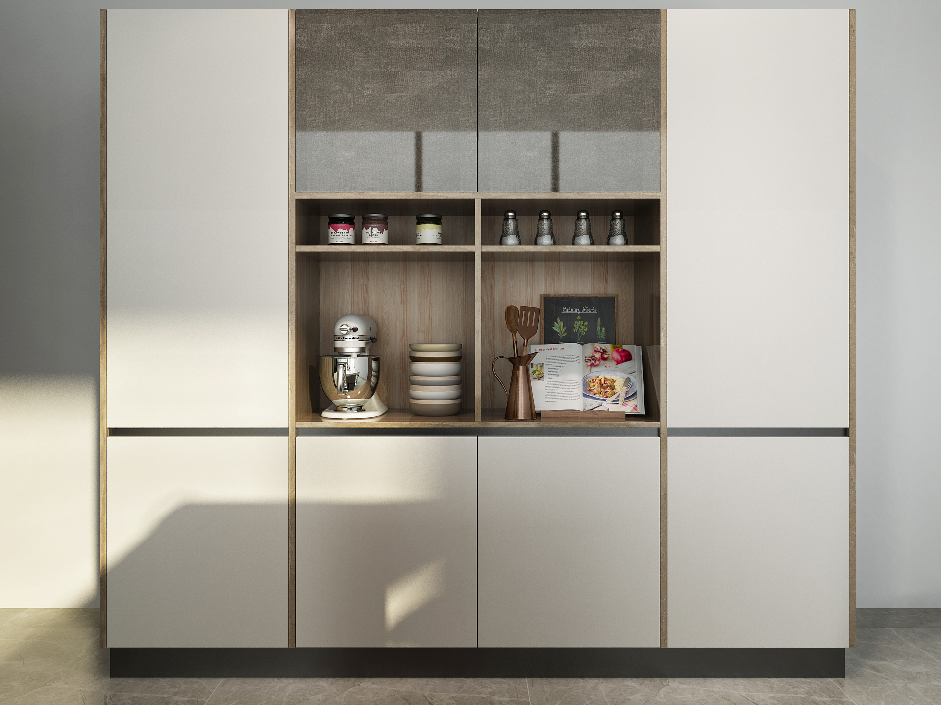 Modern White and Grey Kitchen in Melamine Finish DS21-CG09