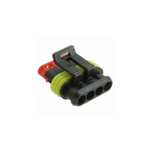 In-stock HSG PH6.0mm 4P black single row, red secondary lock + yellow sealing ring, PA66-GF TE, P/N 282088-1 RCD