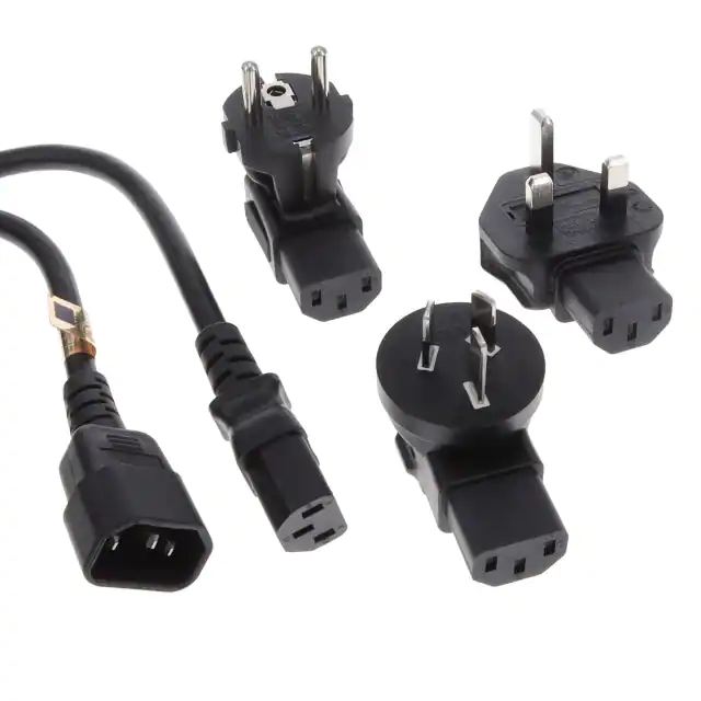 محول النصل سلك الطاقة ذكر أسود دبوس (شفرة) إلى المقبس (فتحة)