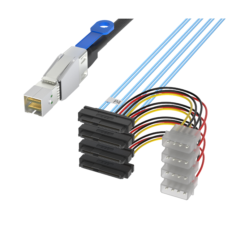 MINISAS SFF8644 TO 4 * SFF8482 + كبير 4P تسخير جودة المواد أداء مستقر RCD