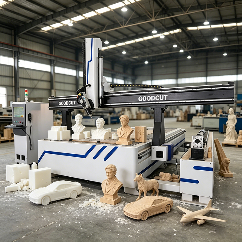 GC2040-4AR راوتر CNC من GoodCut بتغيير أدوات تلقائي خطي مع رأس دوّار ورأس متأرجح