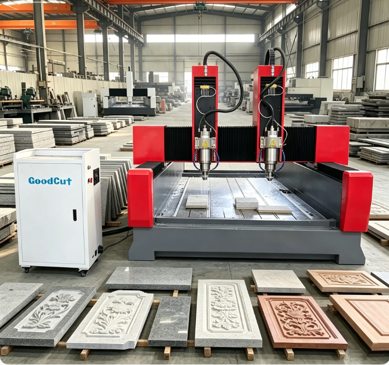 GC1625S-2H 1625 ماكينة راوتر CNC للحجر برأسين للجرانيت الرخام الحجر الجيري الحجر الرملي الأردواز اليشم الحجر الأزرق البازلت الترافرتين الحجر الصناعي حجر الكوارتز الحجر المتلبد الحجر الخام كتل الحجر