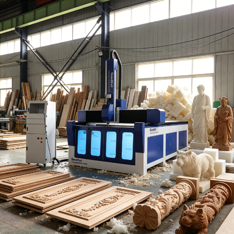 ماكينة راوتر CNC رباعية المحاور GC1325-4F مع جهاز دوّار لرغوة EPS