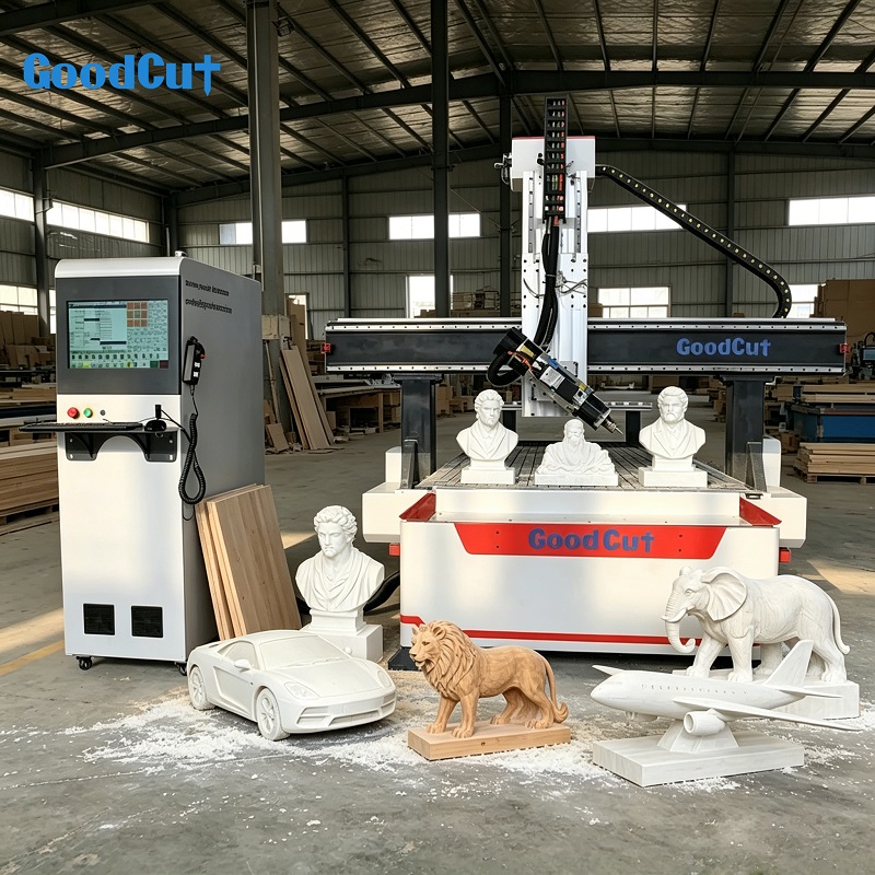 GC1325ATC-4 محاور ماكينة راوتر خشب بنظام التحكم الرقمي بالكمبيوتر عالية الدقة 4 محاور مع مبدّل أدوات تلقائي خطي ومغزل دوار 180 درجة لأعمال الخشب