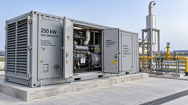 ما مقدار الخلوص المطلوب حول مجموعة توليد الغاز بقدرة 250 kW والمعبأة في حاوية؟