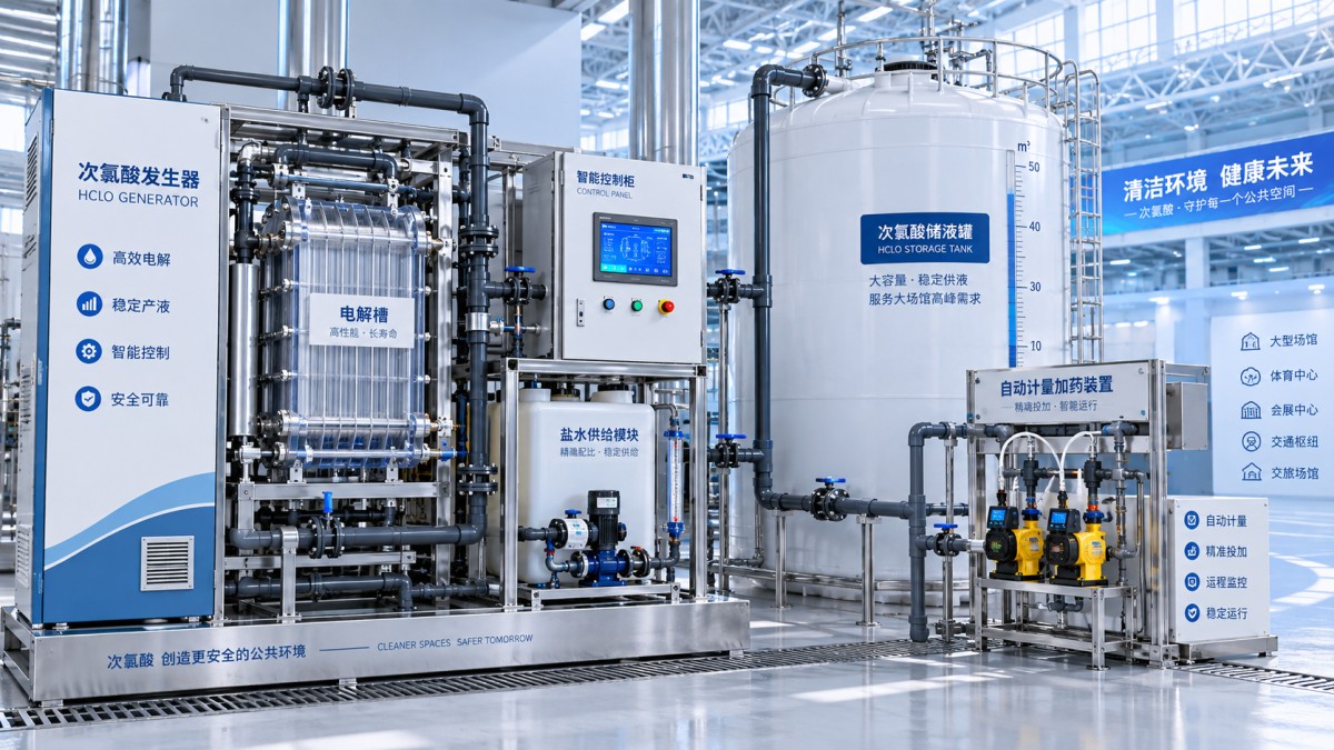 ما القدرة الإنتاجية التي يحتاجها مولد HClO للأماكن العامة في المنشآت الكبيرة؟