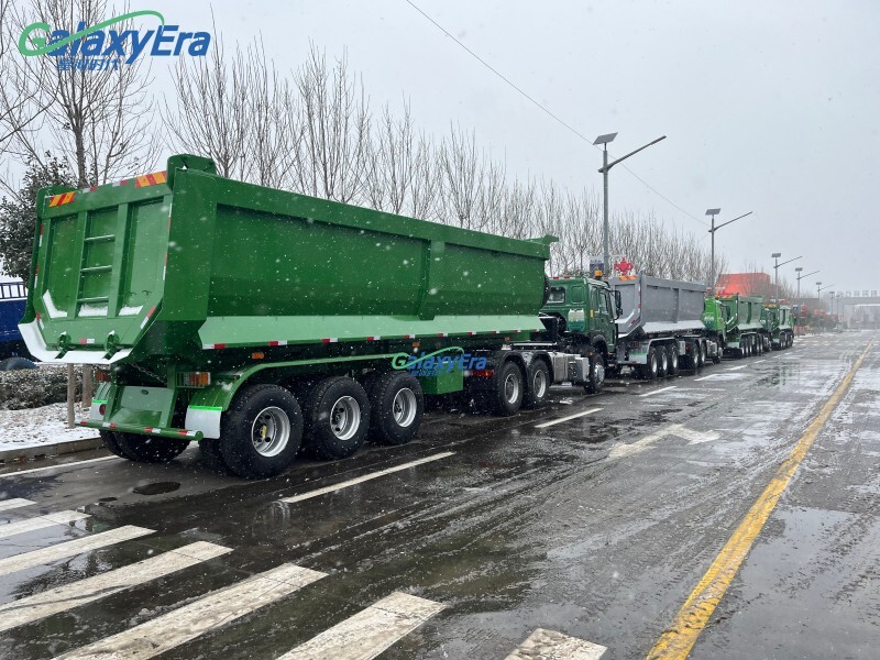 3 مقطورات شبه مقطورة تفريغ نهائي بمحاور