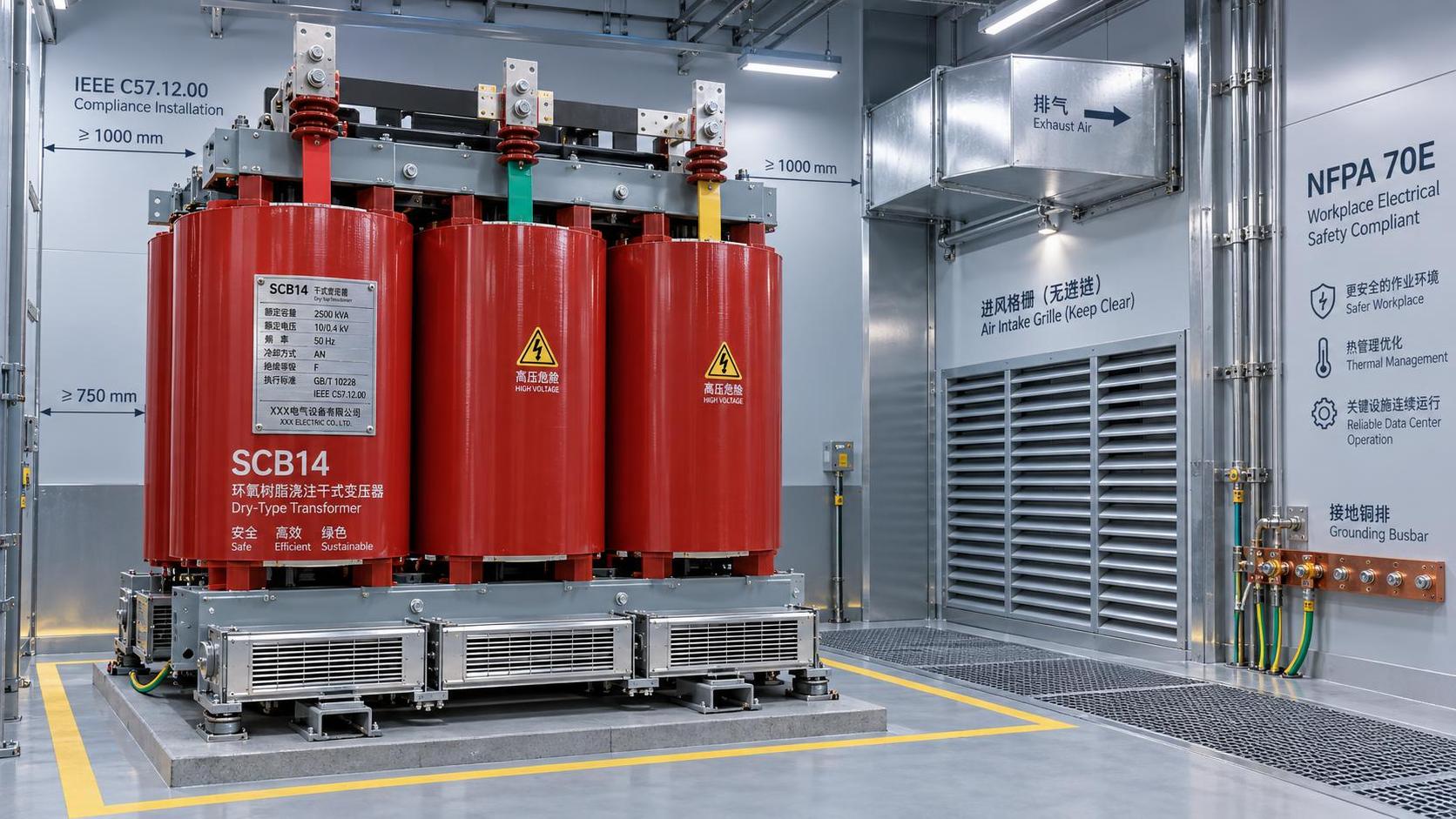 قائمة التحقق لتركيب المحولات الداخلية: الامتثال لمعيار NFPA 70E، ومتطلبات الخلوص، ومعايير التهوية لغرف المحولات في مراكز البيانات
