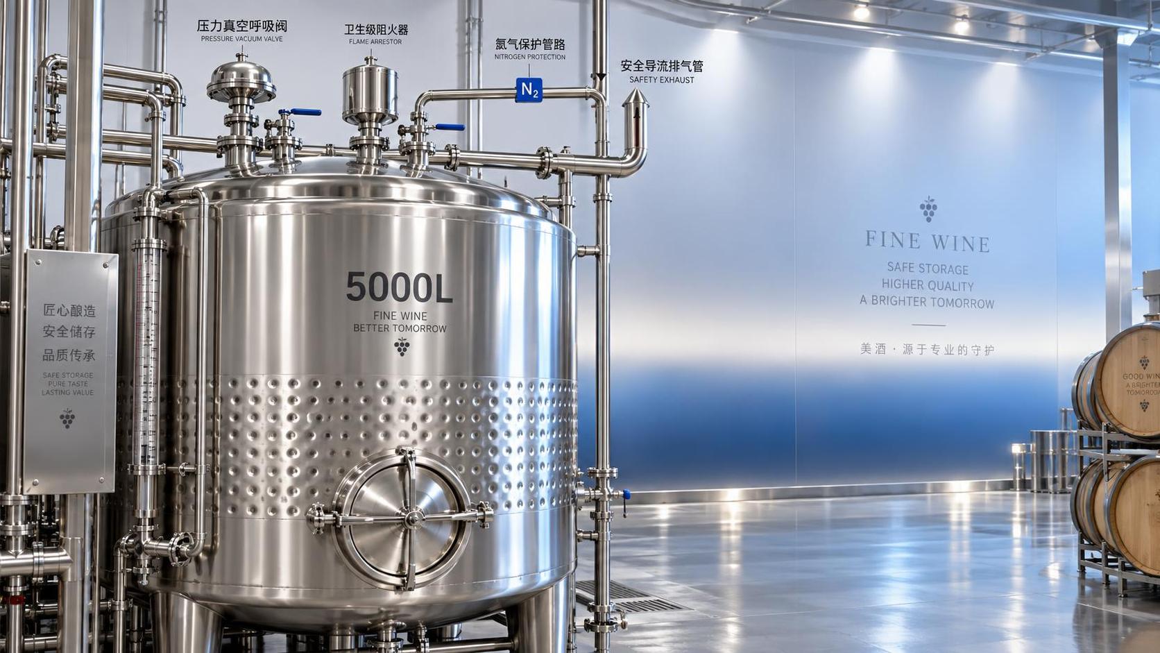 Which venting design is required for a 5000L liquor storage tank