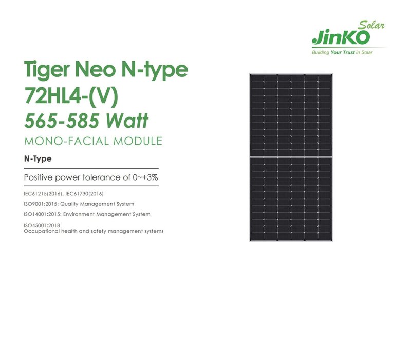 580w N-Type 72 Half Cell Monofacial Module