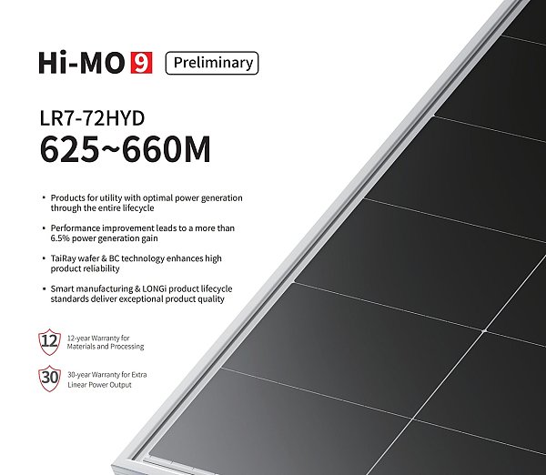 Hi-MO 9 Preliminary LR7-72HYD 625 630 635 640 645 650 655 660M Hi-MO 9 Preliminary LR7-72HYD 625 630 635 640 645 650 655 660M