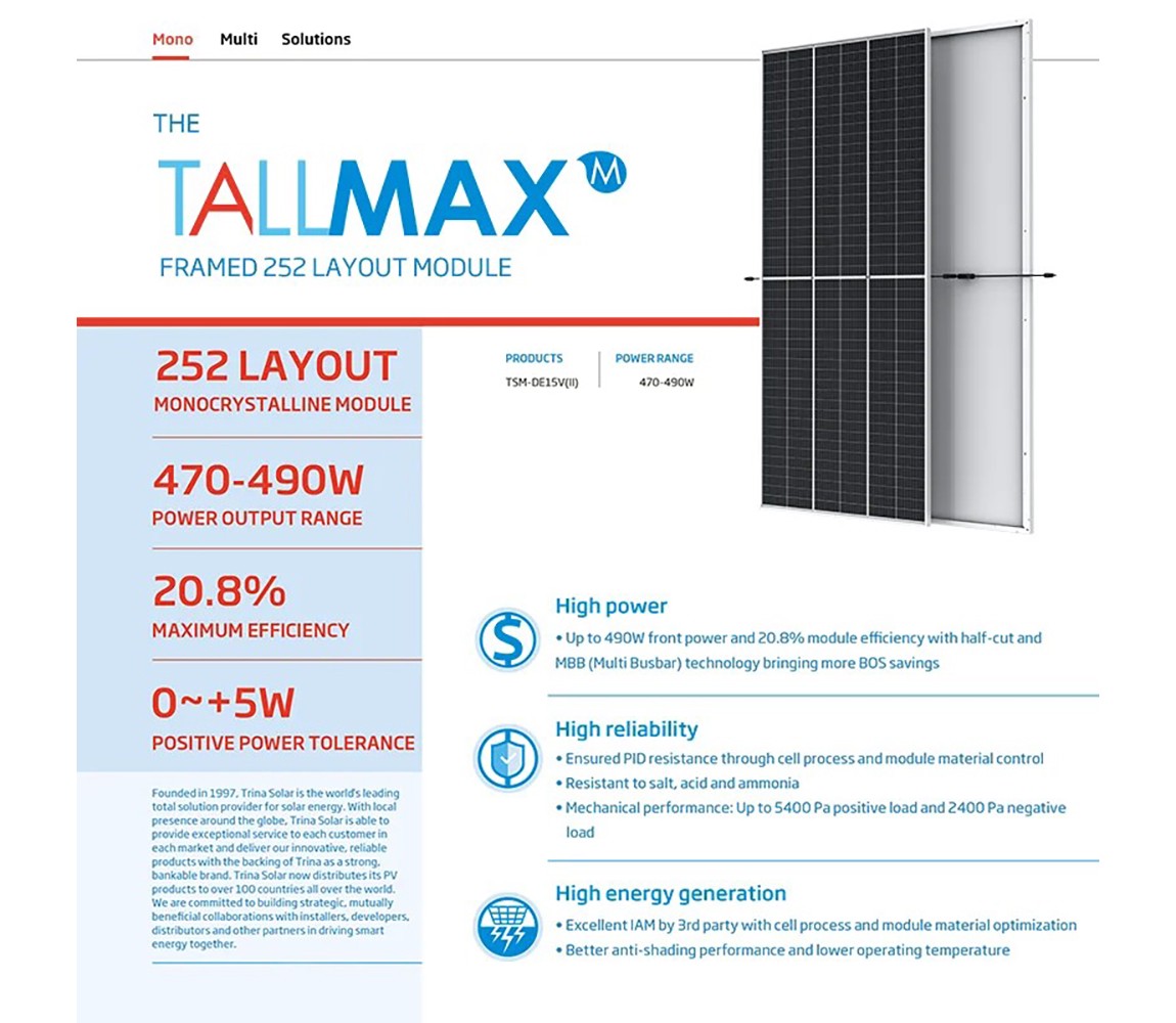 Trina Solar 470-490W Framed 252 Layout Module